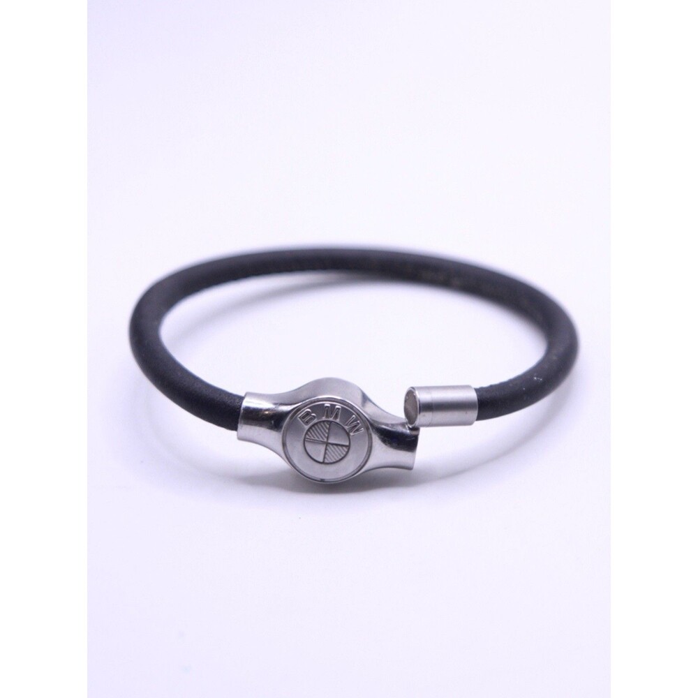 BMW Unisex Black Leather Bracelet Stainless Steel Magnetic Clasp 80232410952